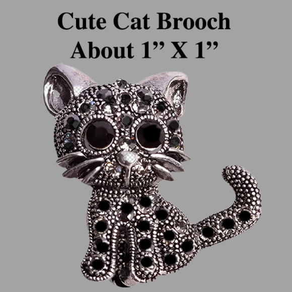 Brooch Kitten Cat Design Paved Shining Black Sparkling Rhinestones - Picture 2 of 6